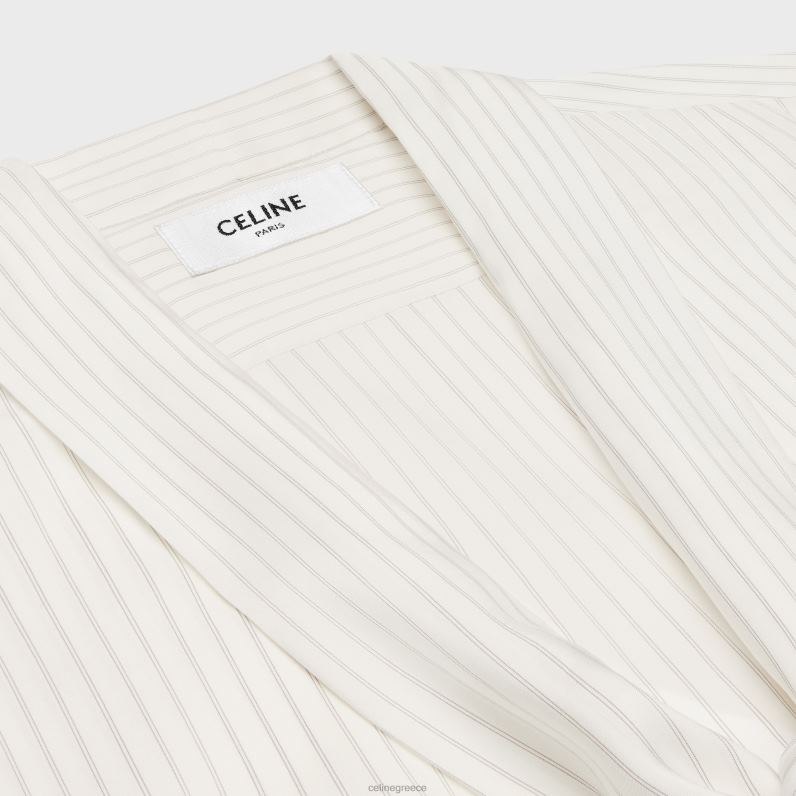 πουκάμισο romy lavalliere σε ριγέ μετάξι γυναίκες CELINE 640PT830 ενδύματα craie/gris clair