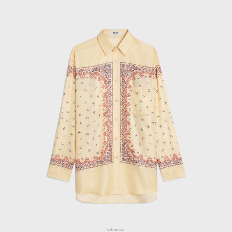 υπερμεγέθη πουκάμισο σε μεταξωτό twill γυναίκες CELINE 640PT831 ενδύματα κίτρινο/ροζ/μπλε