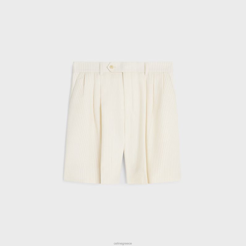 τριπλό σορτς σε ριγέ μαλλί γυναίκες CELINE 640PT878 ενδύματα ελεφαντοστού/νουάρ