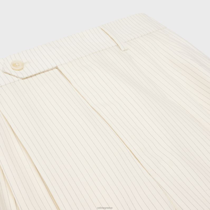 τριπλό σορτς σε ριγέ μαλλί γυναίκες CELINE 640PT878 ενδύματα ελεφαντοστού/νουάρ