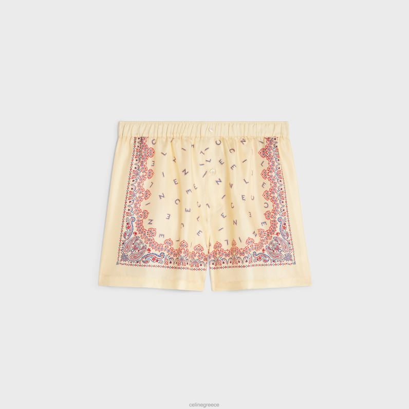 υγρό σορτς σε μεταξωτό twill γυναίκες CELINE 640PT895 ενδύματα κίτρινο/ροζ/μπλε