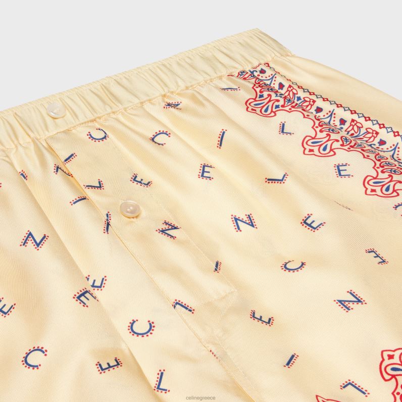 υγρό σορτς σε μεταξωτό twill γυναίκες CELINE 640PT895 ενδύματα κίτρινο/ροζ/μπλε