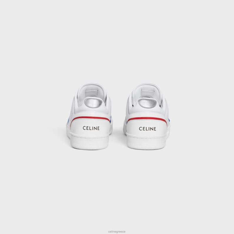 ct-10 sneaker με χαμηλό κορδόνι από δέρμα μοσχαριού, πλαστικοποιημένο δέρμα μοσχαριού & δέρμα μοσχαριού σουέτ γυναίκες CELINE 640PT948 είδη υπόδησης οπτικό λευκό/μπλε/κόκκινο/ασημί
