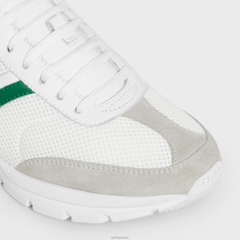 runner cr-01 sneaker με χαμηλό κορδόνι από πλέγμα, δέρμα μοσχαριού & δέρμα μοσχαριού σουέτ γυναίκες CELINE 640PT914 είδη υπόδησης οπτικό λευκό/πράσινο/γκρι
