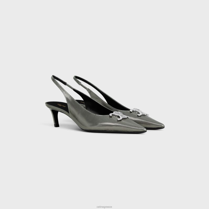 alma triomphe slingback σε γραφικό μεταλλικό δέρμα μοσχαριού γυναίκες CELINE 640PT918 είδη υπόδησης ανθρακίτης