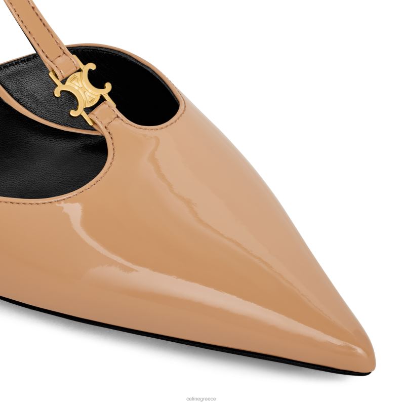 γατάκι t-bar αντλία με λουράκι σε λουστρίνι μοσχαριού γυναίκες CELINE 640PT980 είδη υπόδησης καπουτσίνο