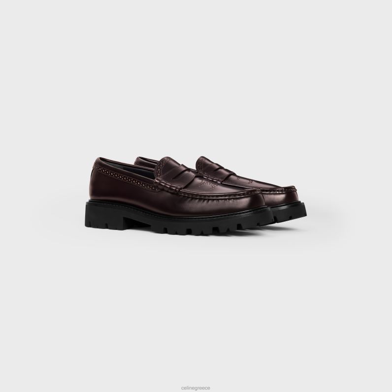 loafer margaret brogue με διάτρητο θρίαμβο σε γυαλισμένο δέρμα ταύρου γυναίκες CELINE 640PT966 είδη υπόδησης Βουργουνδία