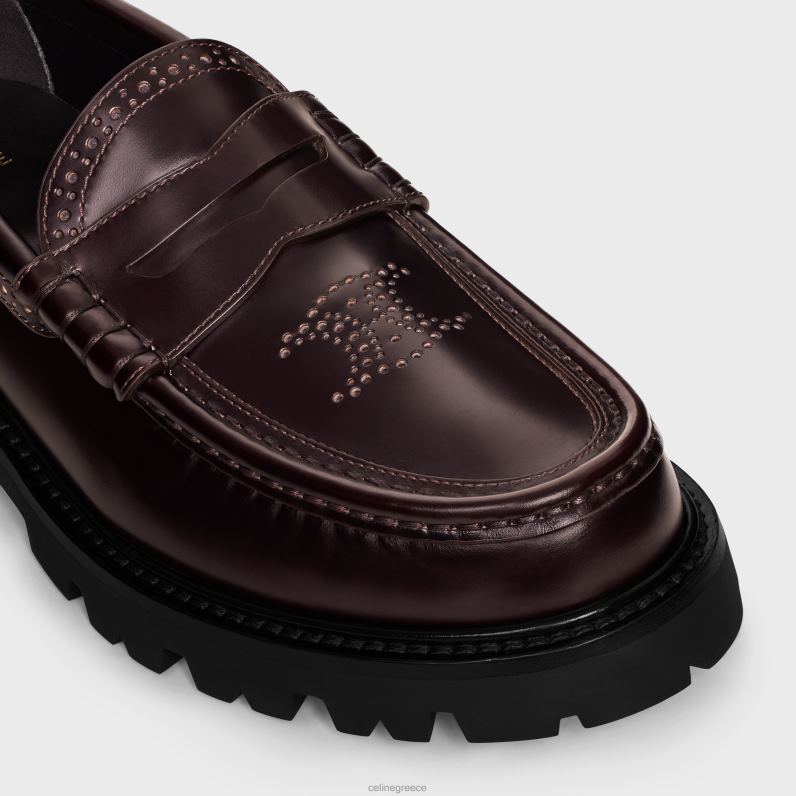 loafer margaret brogue με διάτρητο θρίαμβο σε γυαλισμένο δέρμα ταύρου γυναίκες CELINE 640PT966 είδη υπόδησης Βουργουνδία