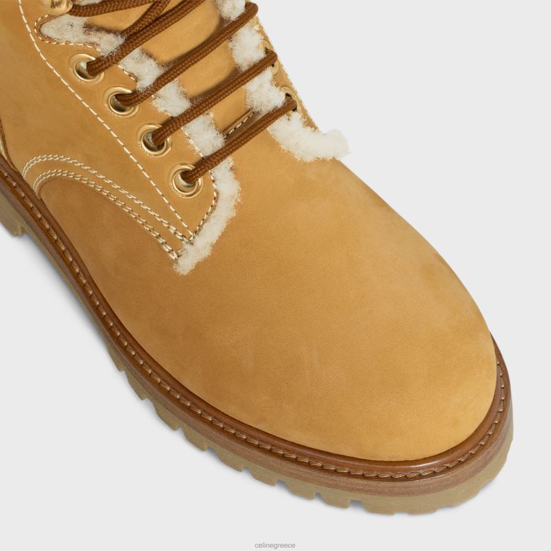 Ενδιάμεση μπότα με κορτ κορδόνια σε δέρμα μοσχαριού nubuck & κουρτίνα γυναίκες CELINE 640PT951 είδη υπόδησης ανοιχτό μαύρισμα/φυσικό