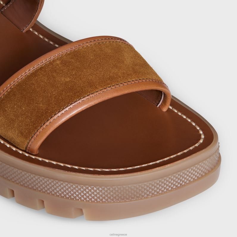 Σανδάλι clea triomphe σε φυτικό μαύρισμα από δέρμα μοσχαριού & δέρμα μοσχαριού σουέτ γυναίκες CELINE 640PT993 είδη υπόδησης ελαφριά αβάνα/ταν