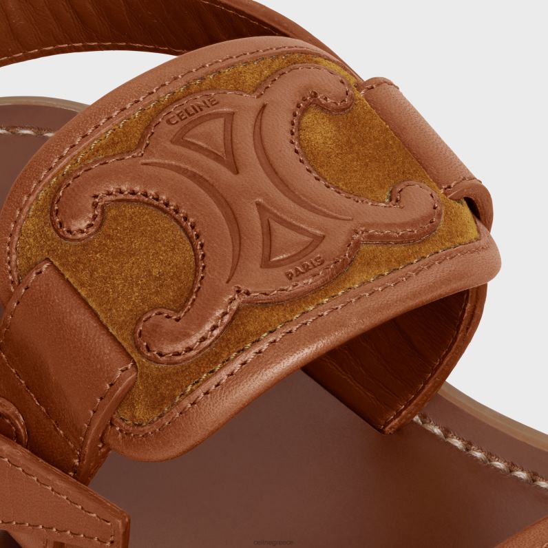 Σανδάλι clea triomphe σε φυτικό μαύρισμα από δέρμα μοσχαριού & δέρμα μοσχαριού σουέτ γυναίκες CELINE 640PT993 είδη υπόδησης ελαφριά αβάνα/ταν