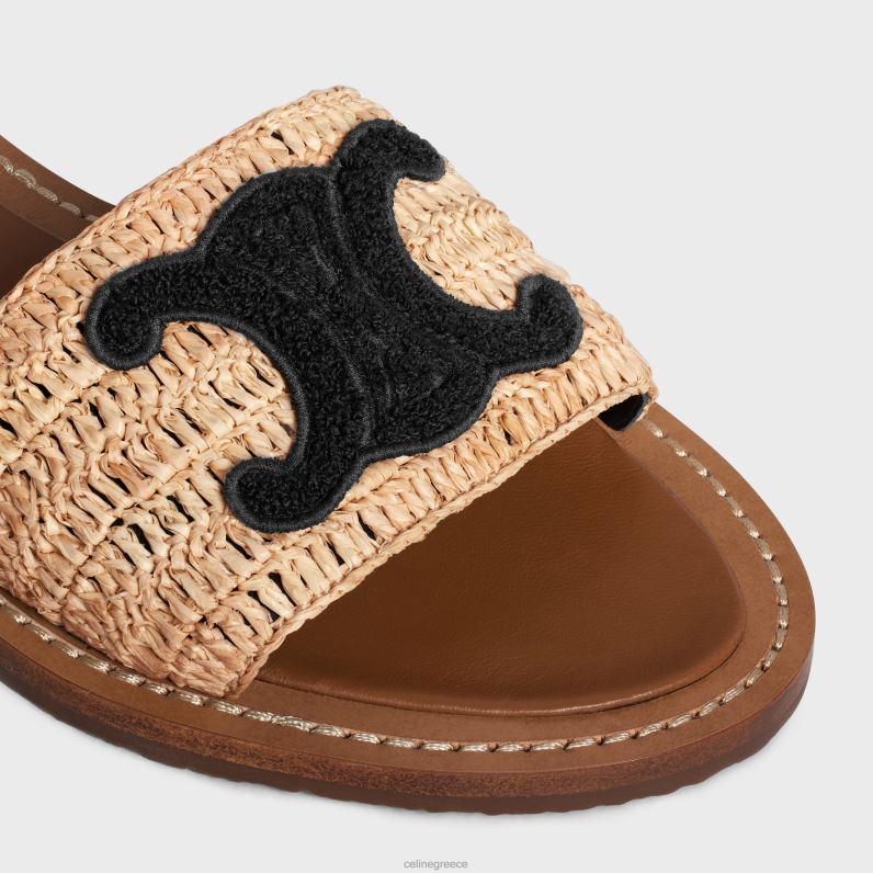 Πέδιλο φλατ λουράκι lympia σε ράφι & δέρμα μοσχαριού γυναίκες CELINE 640PT986 είδη υπόδησης μπεζ/μαύρο