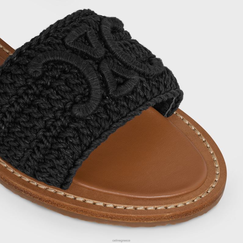 Σανδάλι lympia από βαμβάκι μακραμέ triomphe & δέρμα μοσχαριού γυναίκες CELINE 640PT935 είδη υπόδησης μαύρος