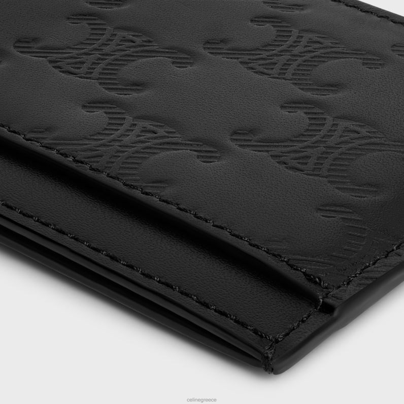 θήκη κάρτας από δέρμα μοσχαριού με ανάγλυφο θρίαμβο άνδρες CELINE 640PT2112 αξεσουάρ μαύρος