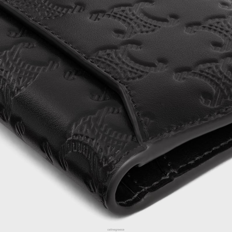 κάθετη θήκη για κάρτες από δέρμα μοσχαριού με ανάγλυφο θρίαμβο άνδρες CELINE 640PT2113 αξεσουάρ μαύρος