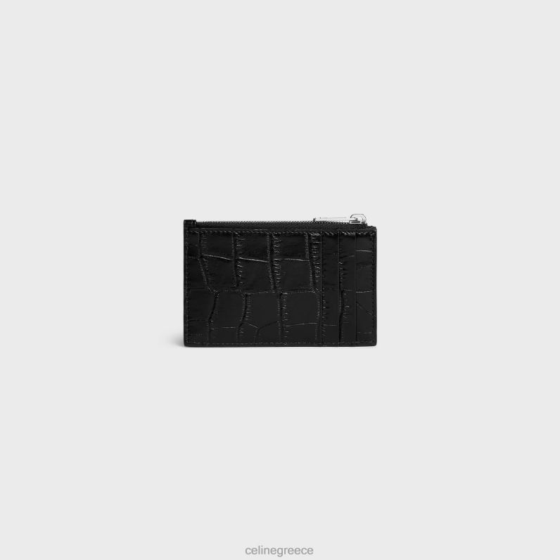 θήκη για κάρτες με φερμουάρ από δέρμα μοσχαριού ανάγλυφο κροκόδειλου άνδρες CELINE 640PT2153 αξεσουάρ μαύρος