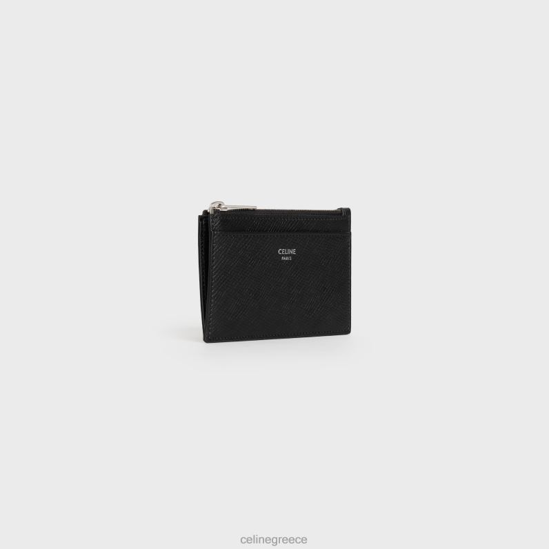 θήκη για κάρτες με φερμουάρ από δέρμα μοσχαριού άνδρες CELINE 640PT2154 αξεσουάρ μαύρος