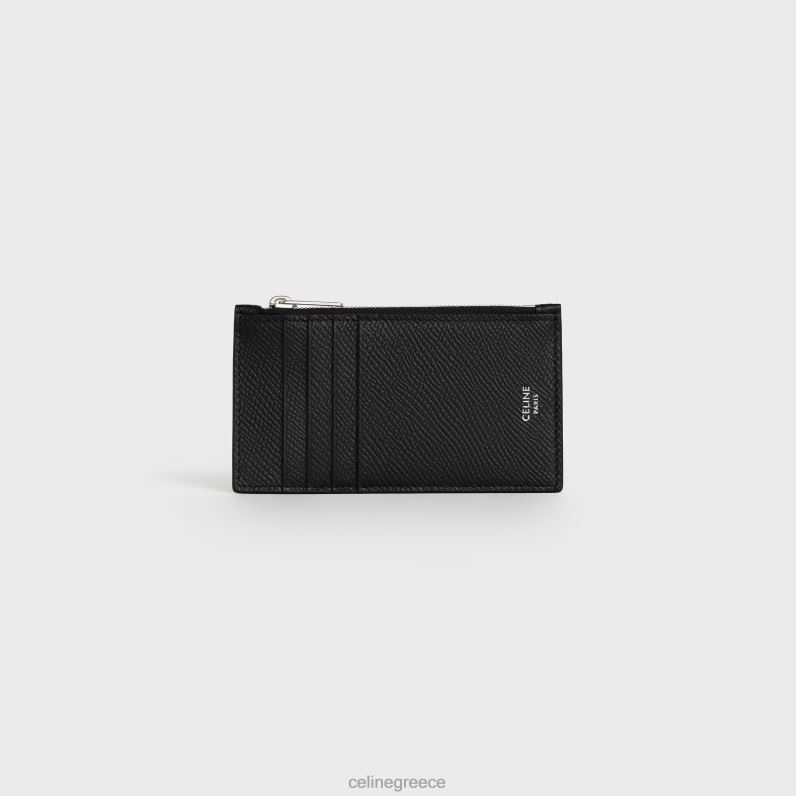 Συμπαγής θήκη για κάρτες με φερμουάρ από δέρμα μοσχαριού άνδρες CELINE 640PT2156 αξεσουάρ μαύρος