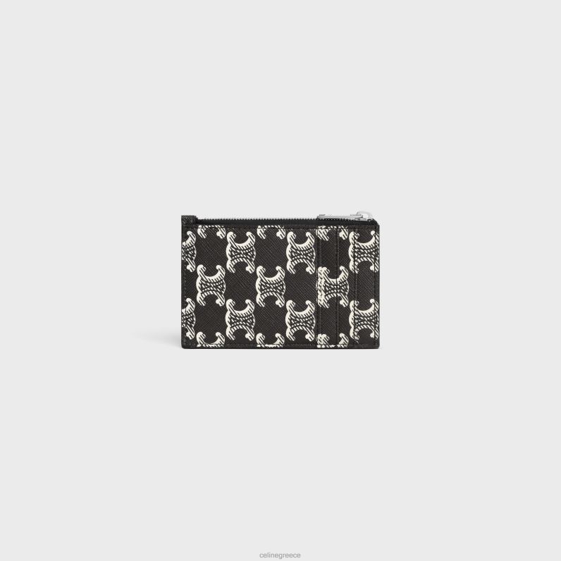 θήκη για κάρτες με φερμουάρ σε καμβά triomphe δίχρωμο & δέρμα μοσχαριού άνδρες CELINE 640PT2120 αξεσουάρ μαύρο άσπρο