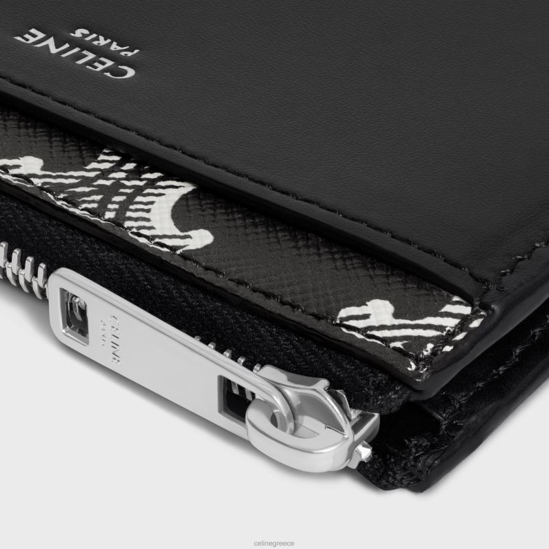 θήκη για κάρτες με φερμουάρ σε καμβά triomphe δίχρωμο & δέρμα μοσχαριού άνδρες CELINE 640PT2120 αξεσουάρ μαύρο άσπρο