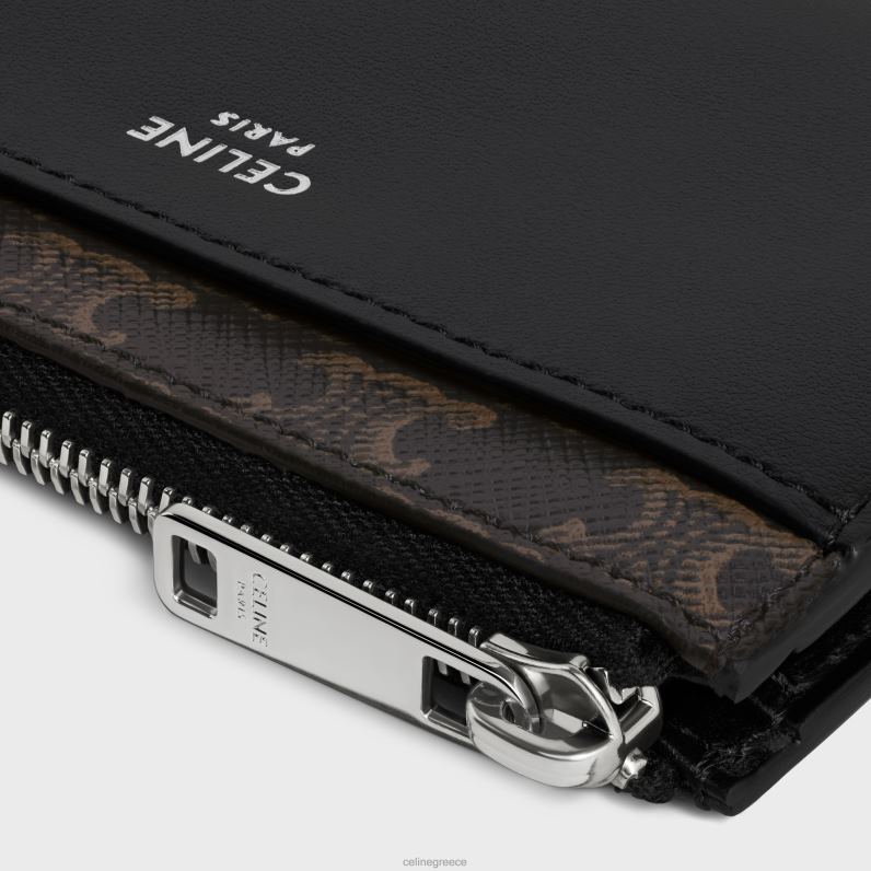 θήκη για κάρτες με φερμουάρ σε καμβά triomphe & δέρμα αρνιού άνδρες CELINE 640PT2125 αξεσουάρ μαύρος