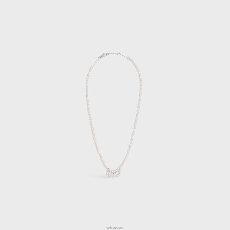 Μονόχρωμο κολιέ από γυάλινες πέρλες & ορείχαλκο με φινίρισμα ροδίου άνδρες CELINE 640PT2287 αξεσουάρ ελεφαντόδοντο/ασήμι