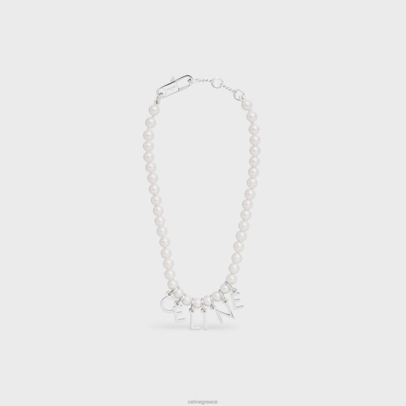 Μονόχρωμο βραχιόλι από γυάλινες πέρλες & ορείχαλκο με φινίρισμα ροδίου άνδρες CELINE 640PT2289 αξεσουάρ ελεφαντόδοντο/ασήμι