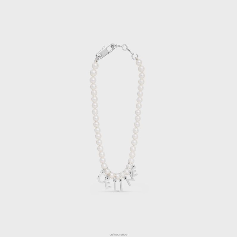 Μονόχρωμο βραχιόλι από γυάλινες πέρλες & ορείχαλκο με φινίρισμα ροδίου άνδρες CELINE 640PT2289 αξεσουάρ ελεφαντόδοντο/ασήμι