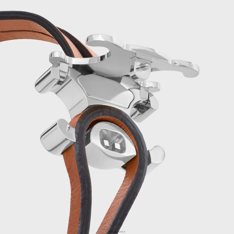 Βραχιόλι triomphe κούμπωμα από δέρμα μοσχαριού & ορείχαλκο με φινίρισμα ροδίου άνδρες CELINE 640PT2282 αξεσουάρ μαύρισμα/ασημί