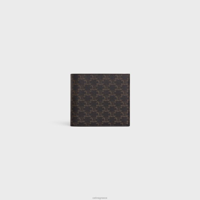 δίπτυχο πορτοφόλι με θήκη για νομίσματα σε καμβά θριάμβου άνδρες CELINE 640PT2133 αξεσουάρ μαύρος