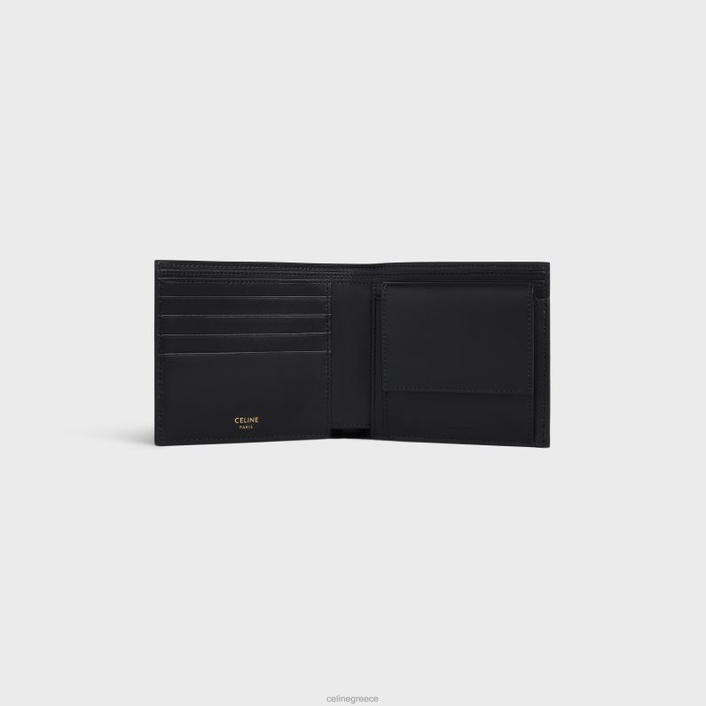 δίπτυχο πορτοφόλι με θήκη για νομίσματα σε καμβά θριάμβου άνδρες CELINE 640PT2133 αξεσουάρ μαύρος