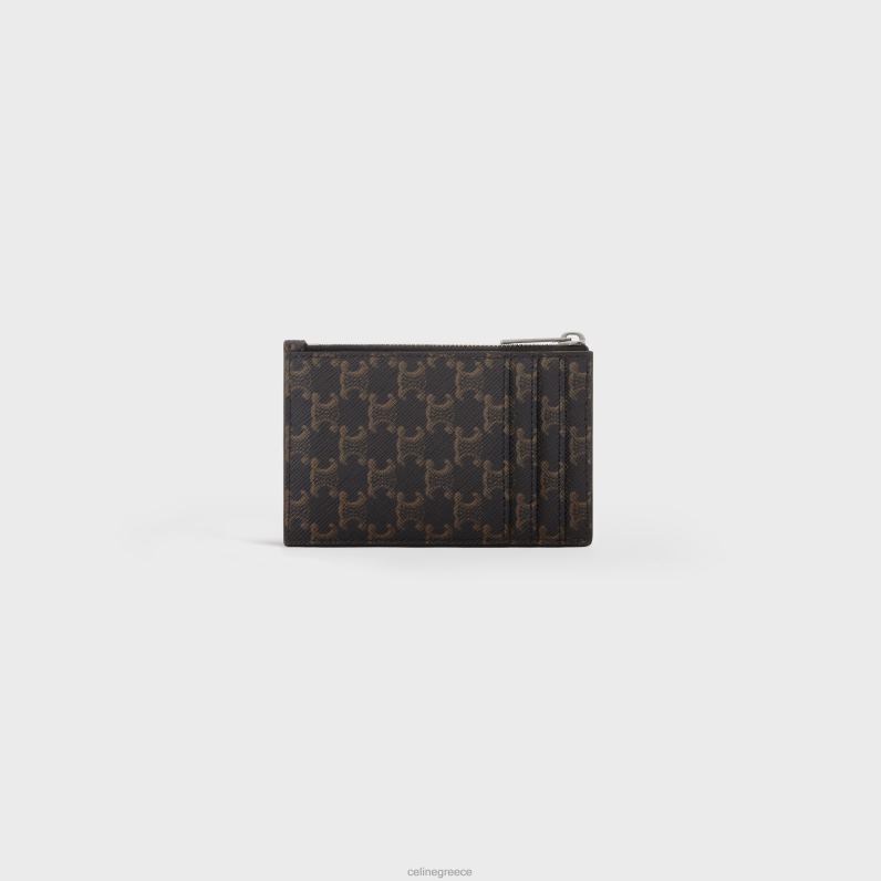θήκη για κάρτες με φερμουάρ σε καμβά triomphe & δέρμα αρνιού άνδρες CELINE 640PT2126 αξεσουάρ βυρσοδέψω