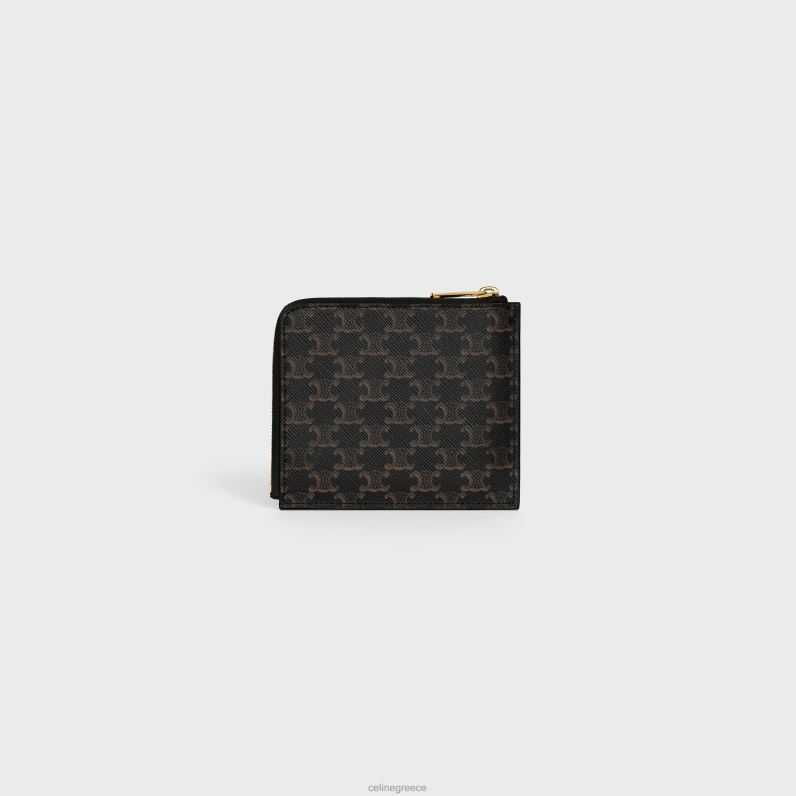 Πορτοφόλι με φερμουάρ με αφαιρούμενη θήκη για κάρτες σε καμβά triomphe & δέρμα αρνιού άνδρες CELINE 640PT2128 αξεσουάρ βυρσοδέψω