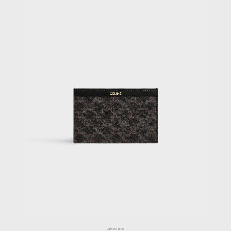 θήκη για κάρτες σε καμβά triomphe & δέρμα μοσχαριού άνδρες CELINE 640PT2131 αξεσουάρ μαύρος