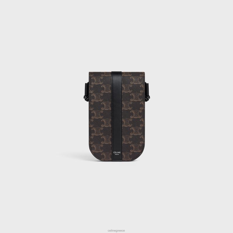 θήκη τηλεφώνου σε καμβά triomphe & δέρμα μοσχαριού άνδρες CELINE 640PT2142 αξεσουάρ μαύρος