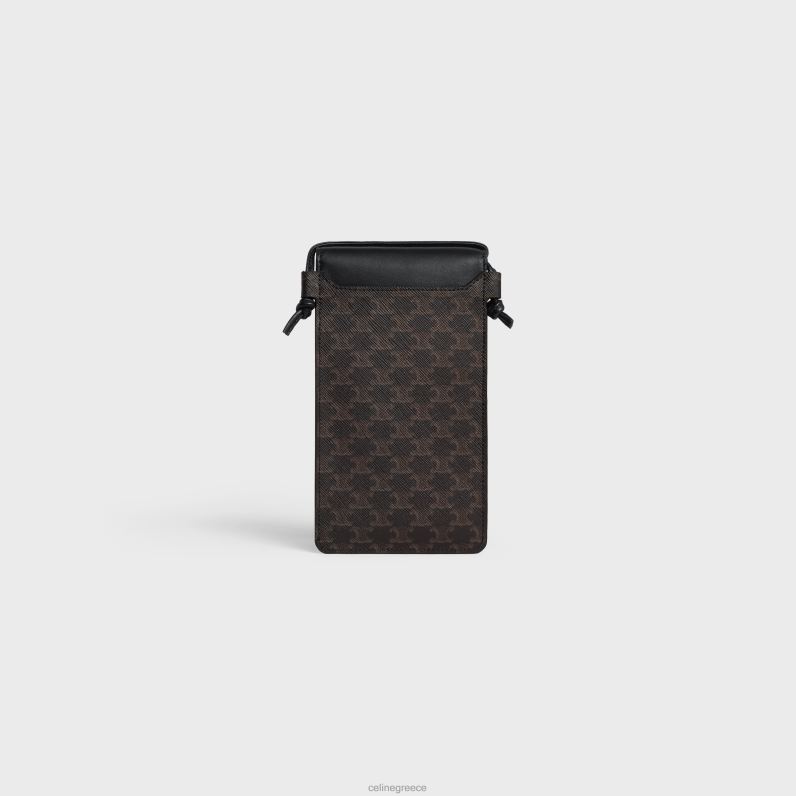 θήκη τηλεφώνου με πτερύγιο σε καμβά triomphe & δέρμα αρνιού άνδρες CELINE 640PT2143 αξεσουάρ μαύρος