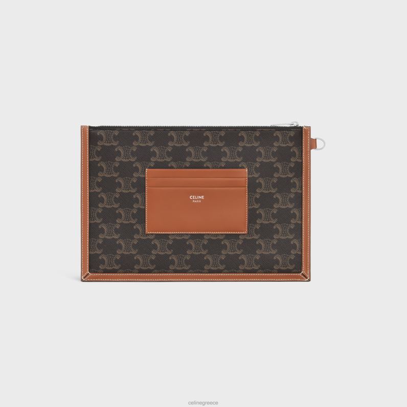 μικρό επίπεδο πουγκί με λουράκι σε καμβά triomphe με στάμπα άνδρες CELINE 640PT2144 αξεσουάρ βυρσοδέψω