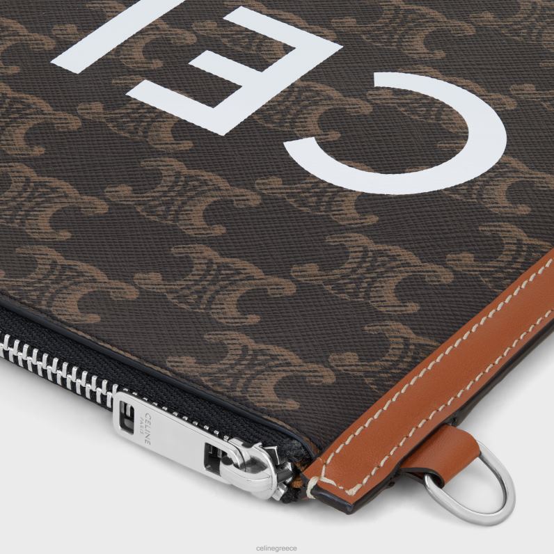 μικρό επίπεδο πουγκί με λουράκι σε καμβά triomphe με στάμπα άνδρες CELINE 640PT2144 αξεσουάρ βυρσοδέψω
