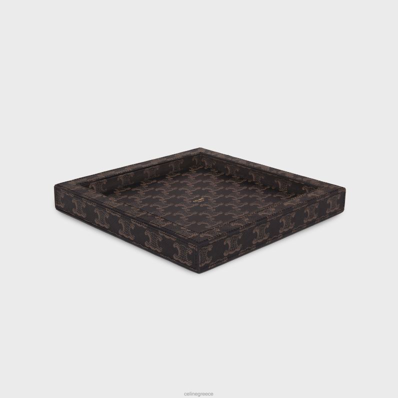 τετράγωνος δίσκος από δέρμα αρνιού με τύπωμα καμβά θριάμβου άνδρες CELINE 640PT1540 αξεσουάρ μαύρο/μαύρισμα