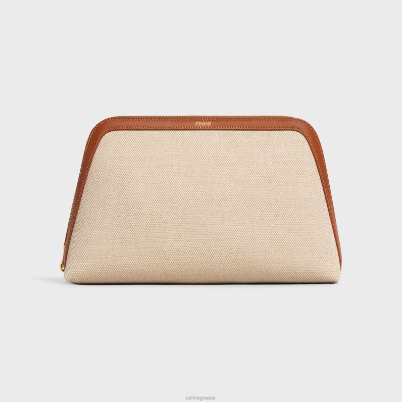 μεγάλη θήκη καλλυντικών σε ύφασμα & δέρμα μοσχαριού άνδρες CELINE 640PT1577 αξεσουάρ φυσικός/μαύρισμα