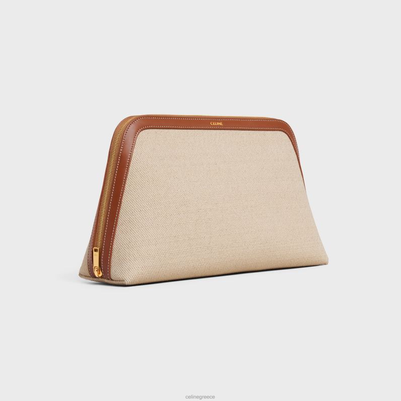 μεγάλη θήκη καλλυντικών σε ύφασμα & δέρμα μοσχαριού άνδρες CELINE 640PT1577 αξεσουάρ φυσικός/μαύρισμα