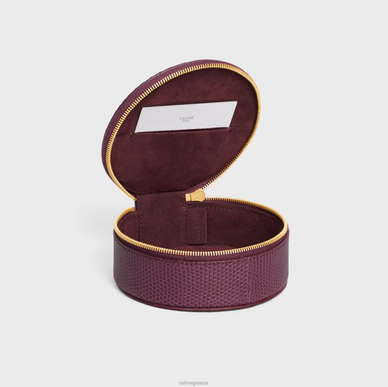 στρογγυλή θήκη με φερμουάρ σε σαύρα άνδρες CELINE 640PT1591 αξεσουάρ acai