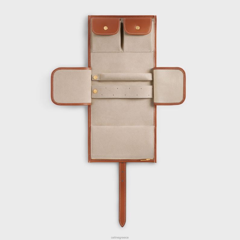 πουγκί κοσμήματος από ύφασμα & δέρμα μοσχαριού άνδρες CELINE 640PT1595 αξεσουάρ φυσικός/μαύρισμα