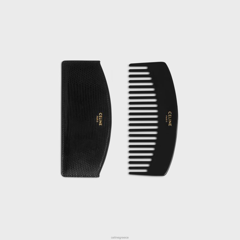 κυρτή χτένα μαλλιών σε σαύρα άνδρες CELINE 640PT1607 αξεσουάρ μαύρος