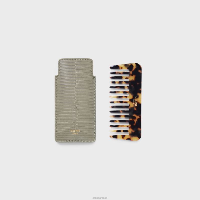 μικρή χτένα μαλλιών σε σαύρα άνδρες CELINE 640PT1612 αξεσουάρ πράσινο πηλό