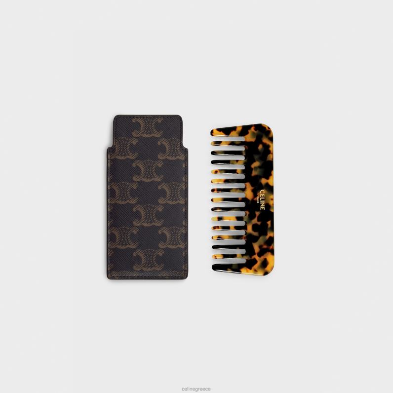 μικρή χτένα μαλλιών σε καμβά θριάμβου άνδρες CELINE 640PT1614 αξεσουάρ μαύρο/μαύρισμα