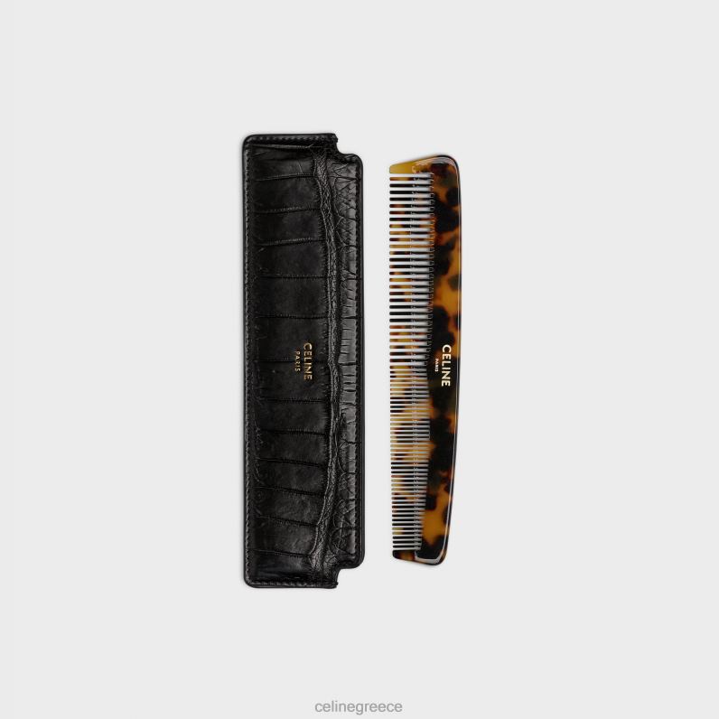 χτένα μαλλιών σε κροκόδειλο άνδρες CELINE 640PT1617 αξεσουάρ μαύρος