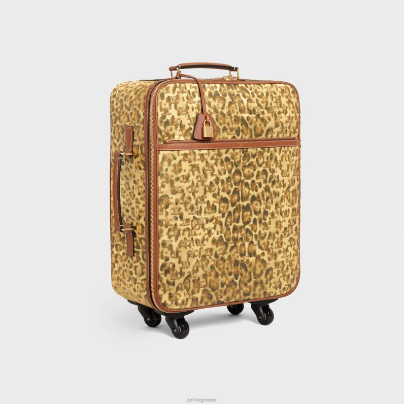 μικρό καροτσάκι σε καμβά θριάμβου με στάμπα & δέρμα μοσχαριού άνδρες CELINE 640PT1625 αξεσουάρ λεοπάρδαλη