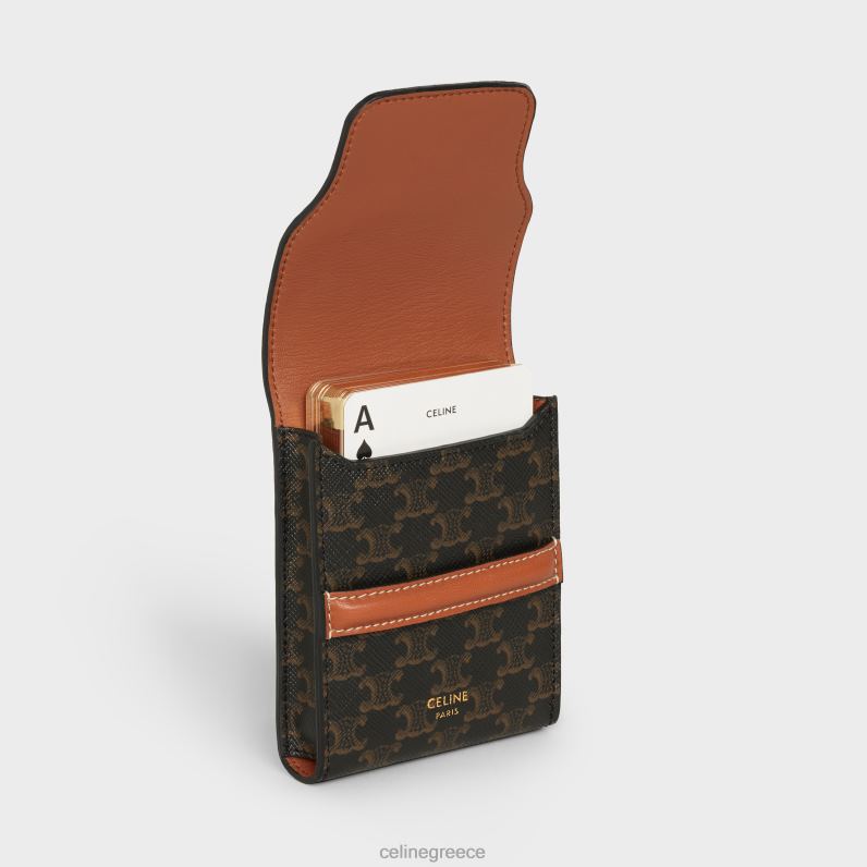 θήκη για τραπουλόχαρτα σε καμβά θριάμβου & δέρμα αρνιού άνδρες CELINE 640PT1670 αξεσουάρ μαύρος