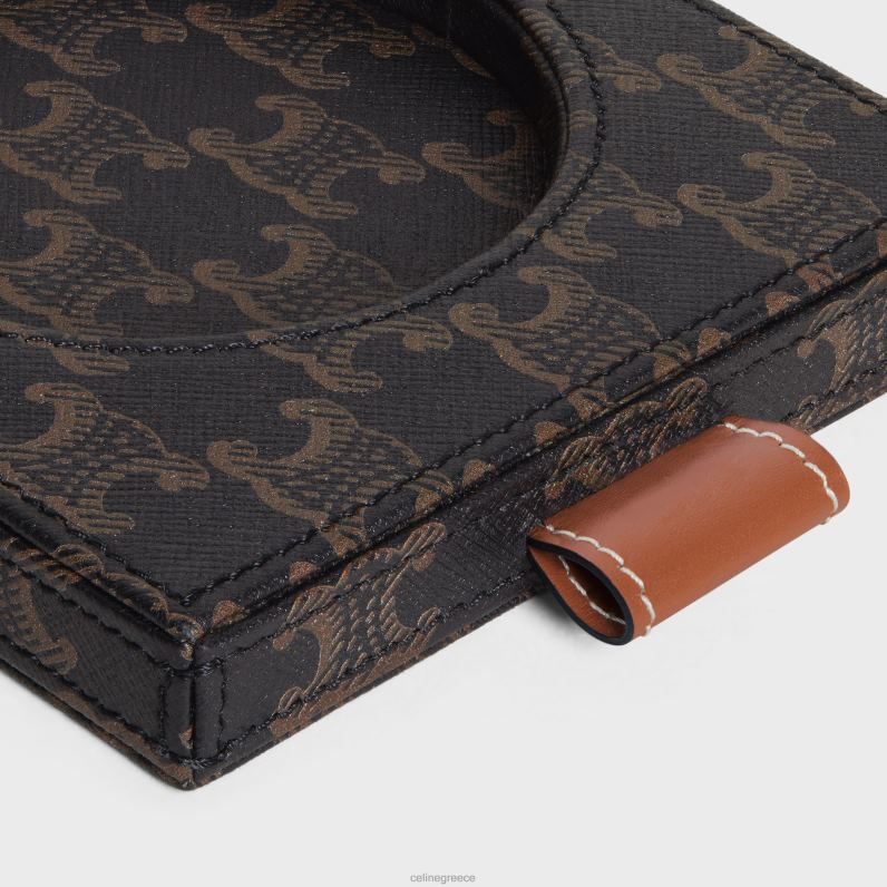Δίσκος κεριών από δέρμα αρνιού νάπα με στάμπα καμβά triomphe & δέρμα μοσχαριού άνδρες CELINE 640PT1526 αξεσουάρ μαύρο/μαύρισμα